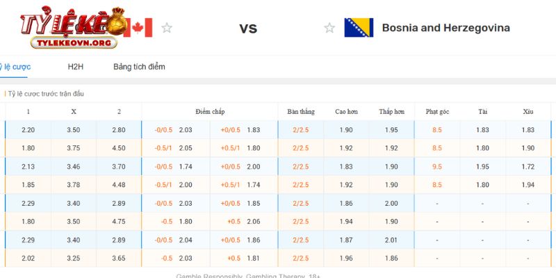 Phân tích kèo nhà cái trận Canada vs Bosnia chi tiết