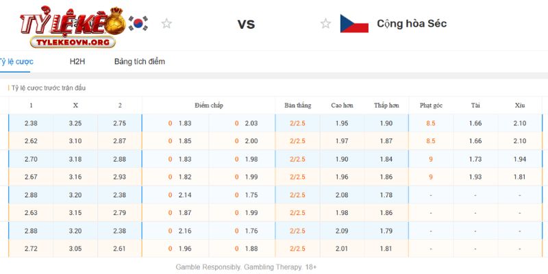 Chuyên gia soi kèo tỷ lệ trận Hàn Quốc vs CH Séc